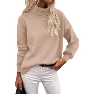 Zeagoo Women’s Turtleneck Sweater 2025 Fall Winter Chunky Knit Sweaters Casual Side Slit Pullover Jumper Top(Khaki)