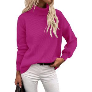 Zeagoo Women’s Turtleneck Sweater 2025 Fall Winter Chunky Knit Sweaters Casual Side Slit Pullover Jumper Top(Rose)
