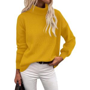Zeagoo Women’s Turtleneck Sweater 2025 Fall Winter Chunky Knit Sweaters Casual Side Slit Pullover Jumper Top(Yellow)