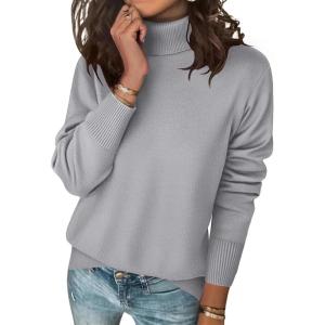 Zeagoo Women’s Turtleneck Sweater Long Sleeve Spilt Hem Casual Knit Pullover Chunky Fall Winter Jumper Top 2026(Light Grey)