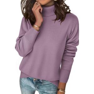 Zeagoo Women’s Turtleneck Sweater Long Sleeve Spilt Hem Casual Knit Pullover Chunky Fall Winter Jumper Top 2026(Purple)