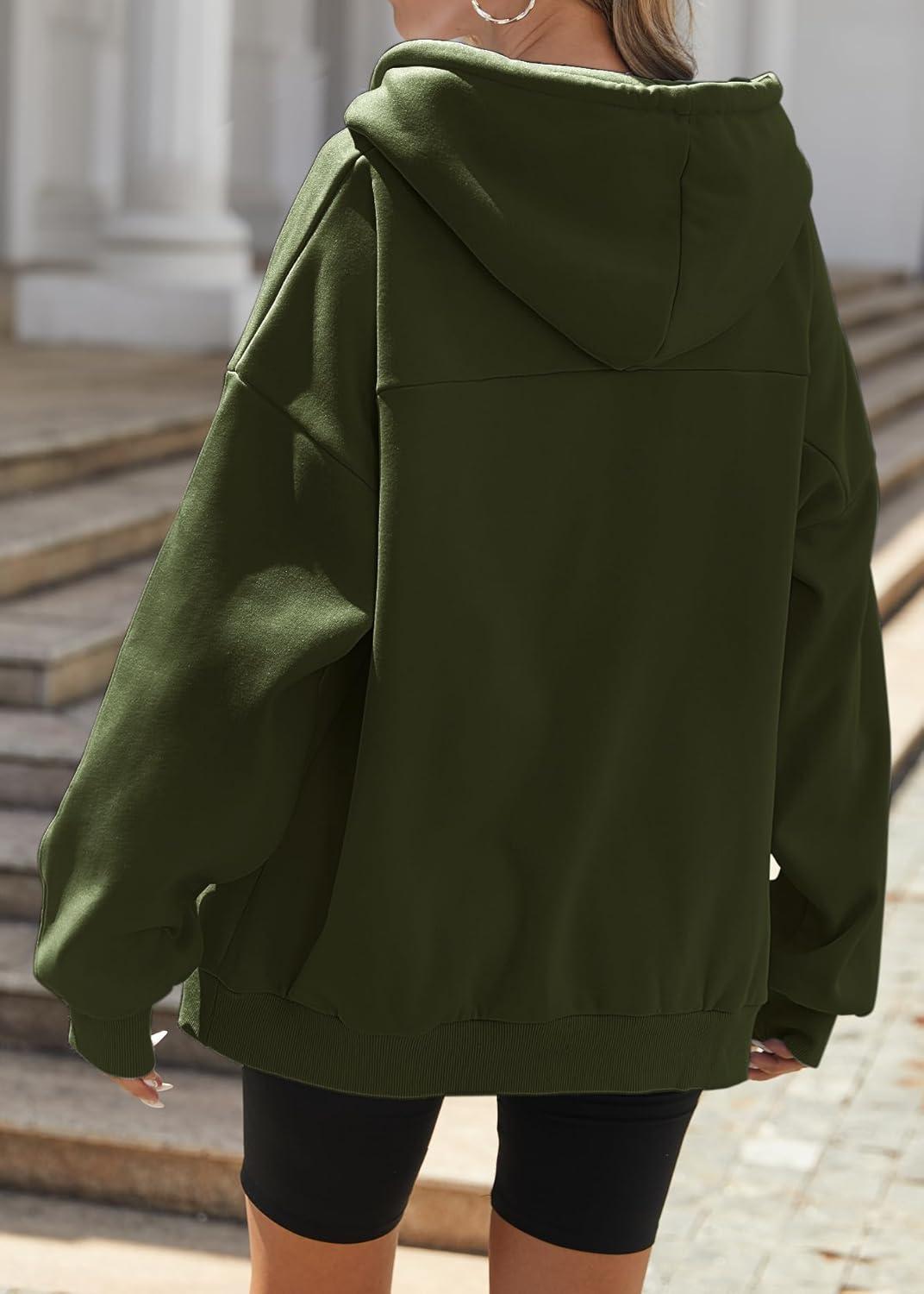 imageZEAGOO Hoodies Women Zip Up Hoodie Oversized Sweatshirt Fleece Jackets Spring Fall Winter Coats 2026 FashionArmy Green