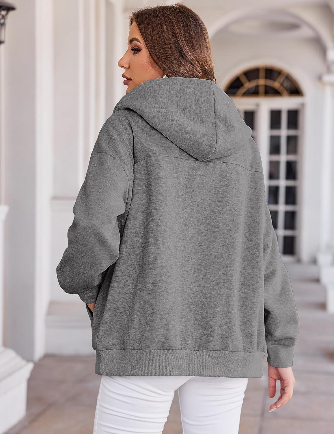 imageZEAGOO Hoodies Women Zip Up Hoodie Oversized Sweatshirt Fleece Jackets Spring Fall Winter Coats 2026 FashionDark Grey