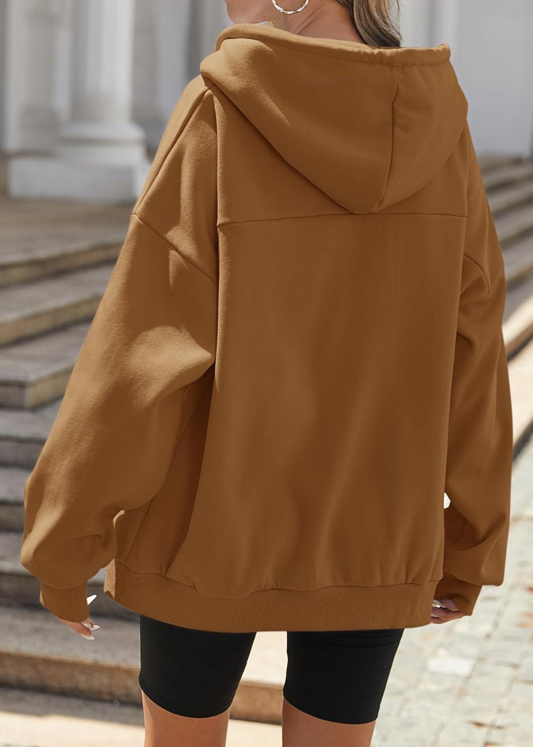 imageZEAGOO Hoodies Women Zip Up Hoodie Oversized Sweatshirt Fleece Jackets Spring Fall Winter Coats 2026 FashionLight Brown Color