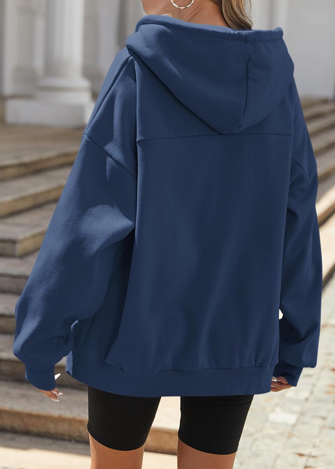 imageZEAGOO Hoodies Women Zip Up Hoodie Oversized Sweatshirt Fleece Jackets Spring Fall Winter Coats 2026 FashionNavy Blue