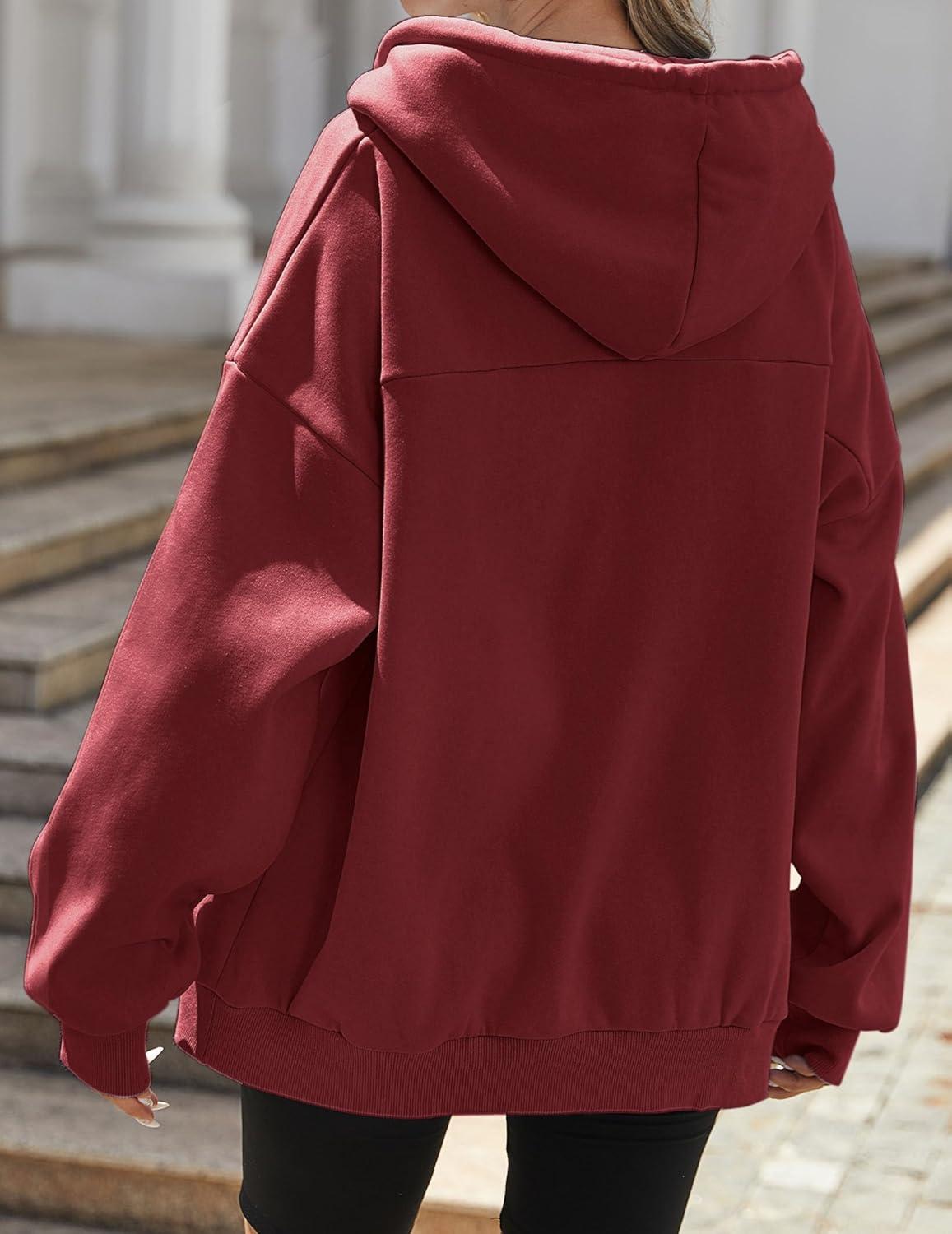 imageZEAGOO Hoodies Women Zip Up Hoodie Oversized Sweatshirt Fleece Jackets Spring Fall Winter Coats 2026 FashionWind Red