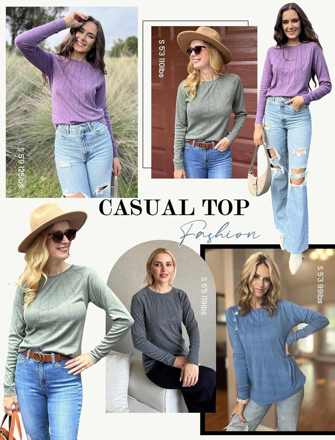 imageZeagoo Fall Tops for Women Long Sleeve Shirts Casual Cotton Blouses 2025 Dressy Pleated TunicsMidgrey