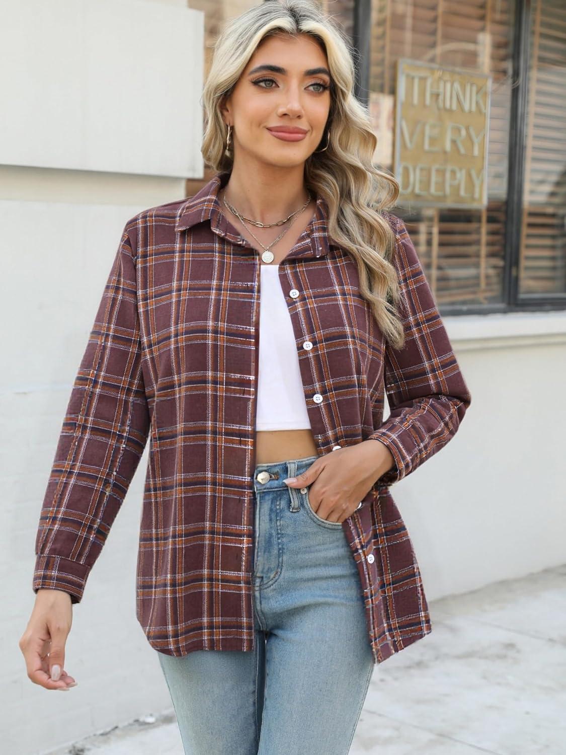 imageZeagoo Flannel Shirt Women Button Down Long Sleeve Plaid Shirts Collared Casual Work Tops S2XLAgz935