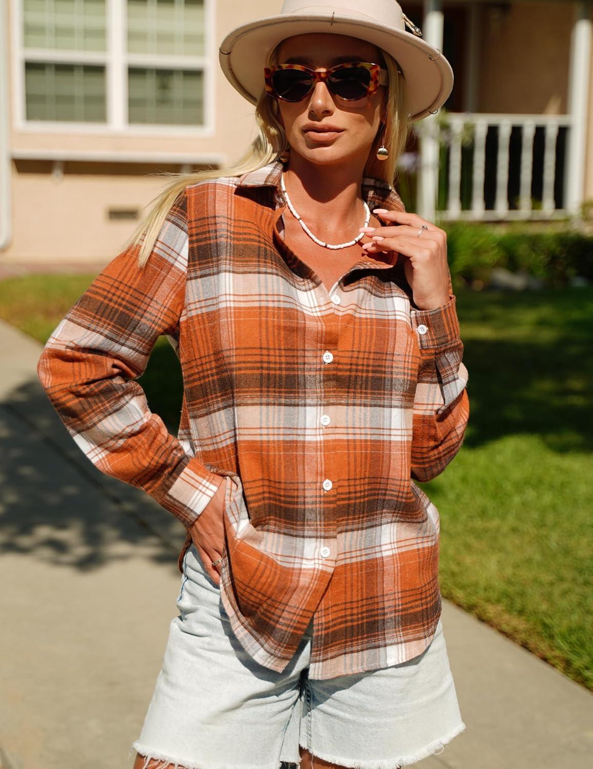 imageZeagoo Flannel Shirt Women Button Down Long Sleeve Plaid Shirts Collared Casual Work Tops S2XLGw185