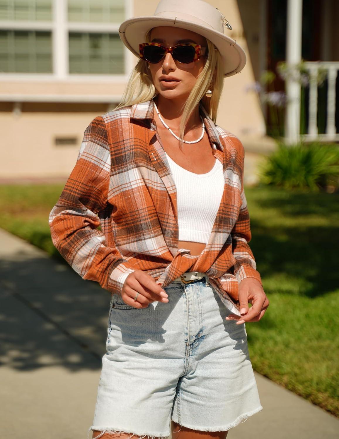 imageZeagoo Flannel Shirt Women Button Down Long Sleeve Plaid Shirts Collared Casual Work Tops S2XLGw185