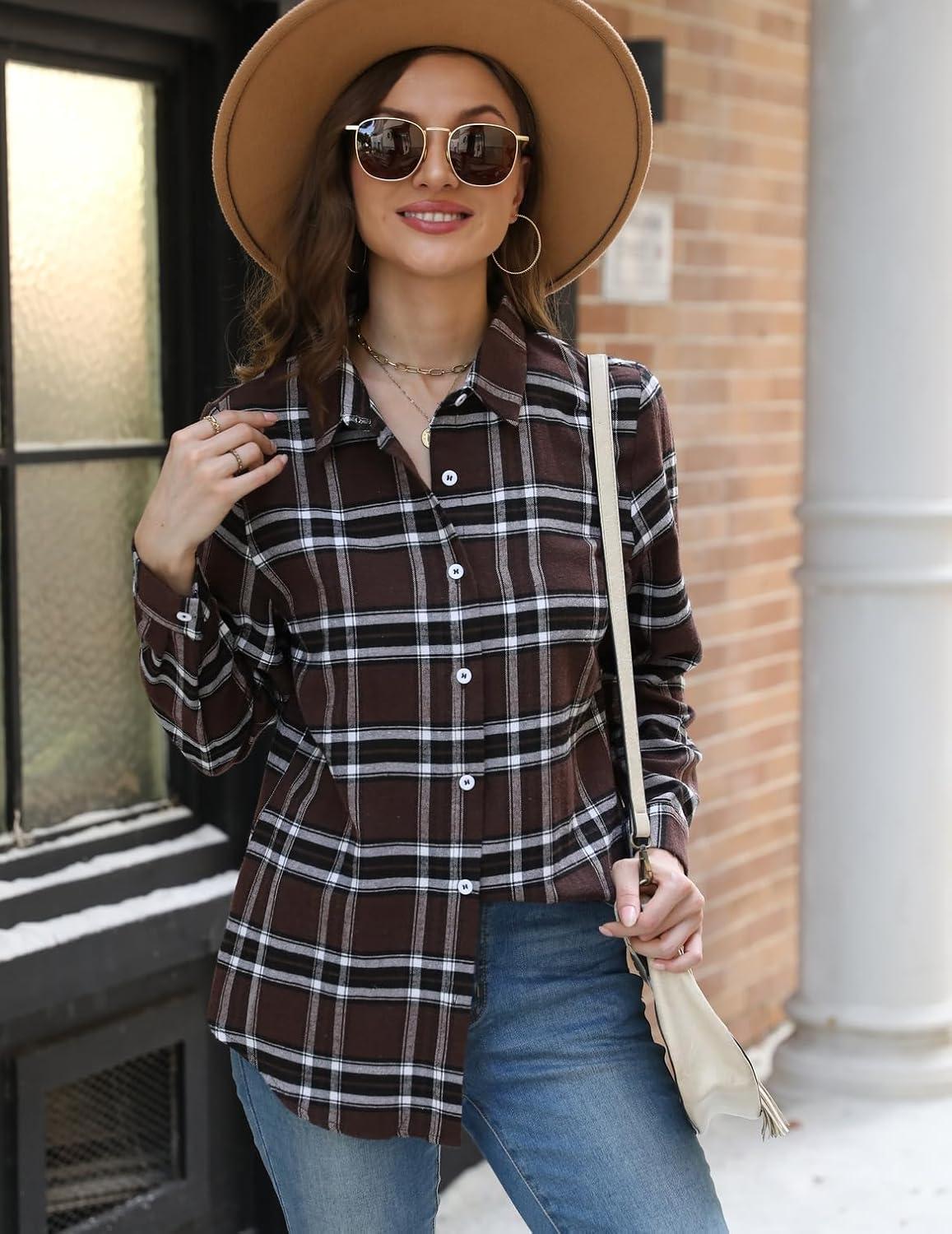 imageZeagoo Flannel Shirt Women Button Down Long Sleeve Plaid Shirts Collared Casual Work Tops S2XLGw66