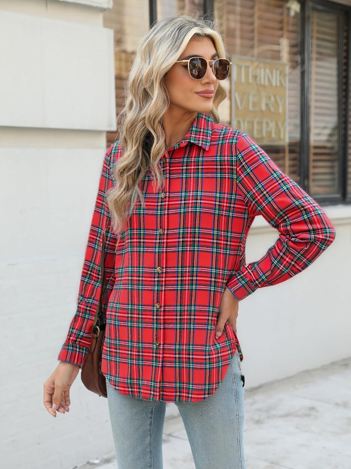 imageZeagoo Flannel Shirt Women Button Down Long Sleeve Plaid Shirts Collared Casual Work Tops S2XLGz138