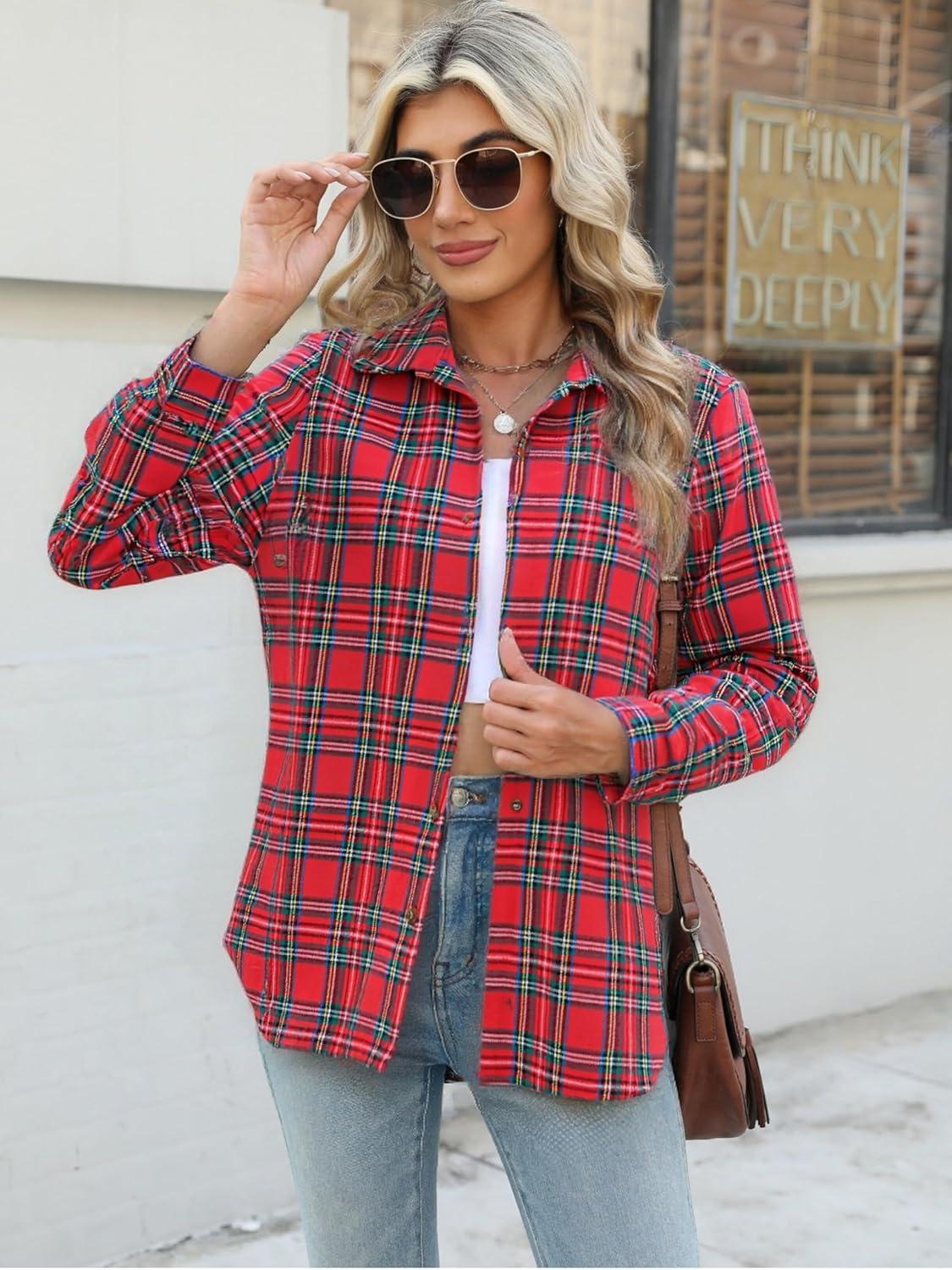 imageZeagoo Flannel Shirt Women Button Down Long Sleeve Plaid Shirts Collared Casual Work Tops S2XLGz138