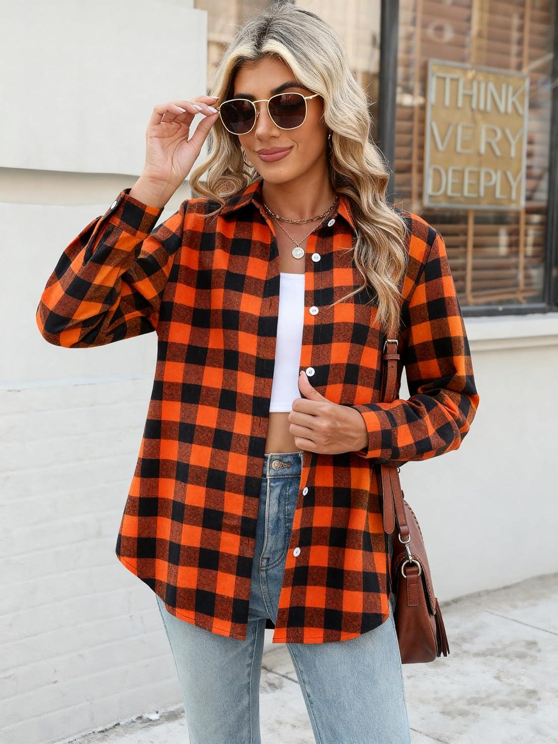 imageZeagoo Flannel Shirt Women Button Down Long Sleeve Plaid Shirts Collared Casual Work Tops S2XLGz409