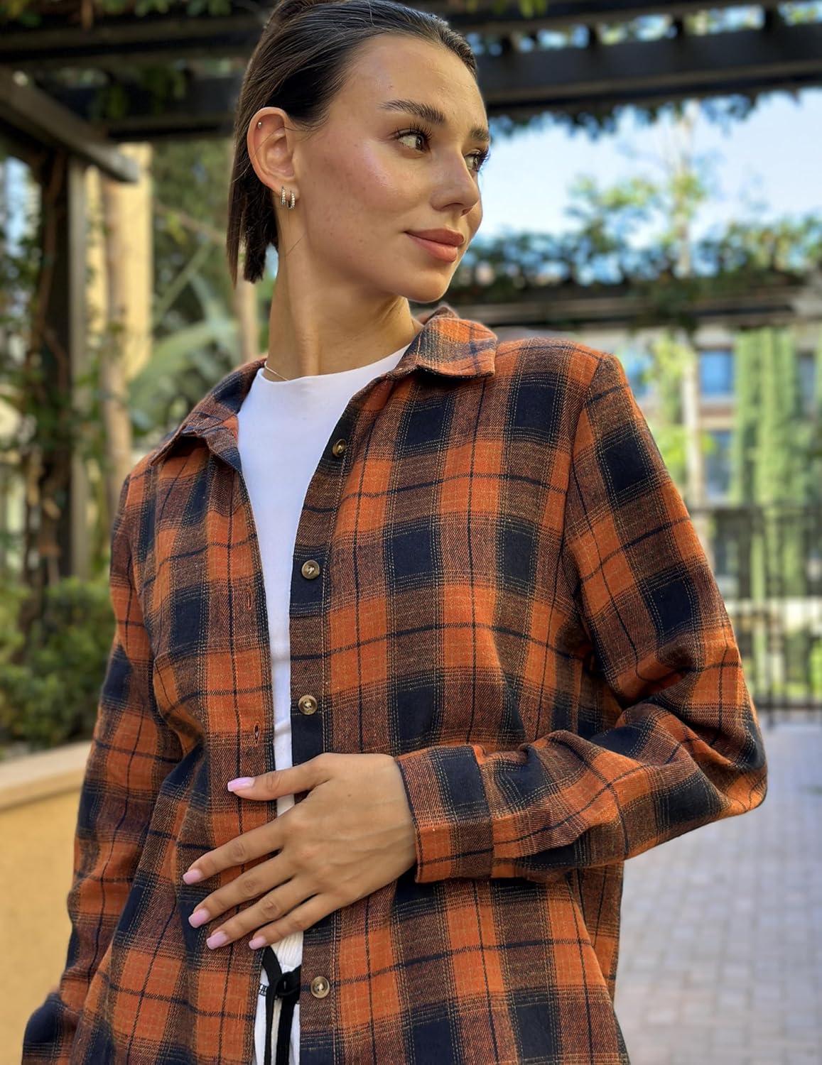 imageZeagoo Flannel Shirt Women Button Down Long Sleeve Plaid Shirts Collared Casual Work Tops S2XLGz435