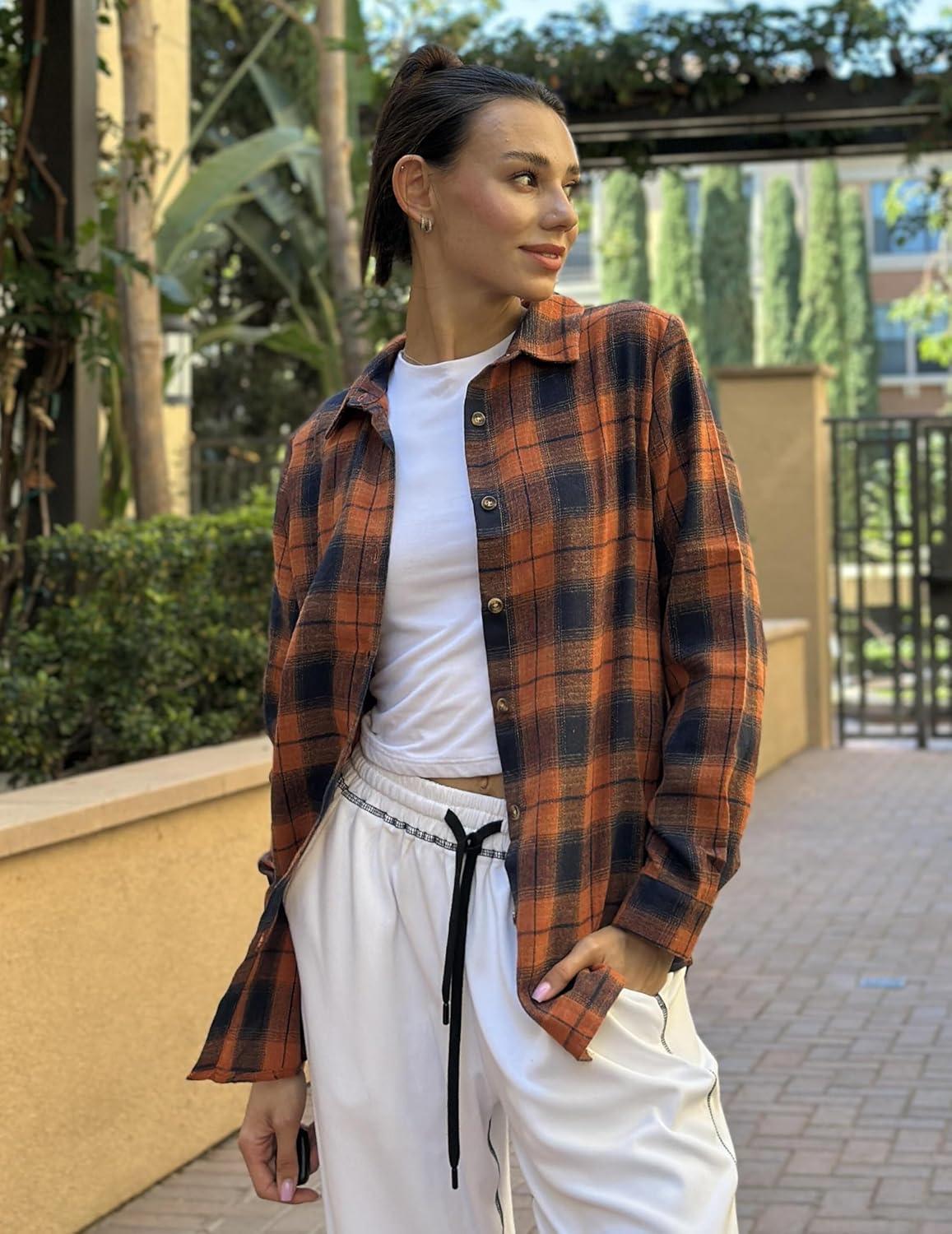 imageZeagoo Flannel Shirt Women Button Down Long Sleeve Plaid Shirts Collared Casual Work Tops S2XLGz435