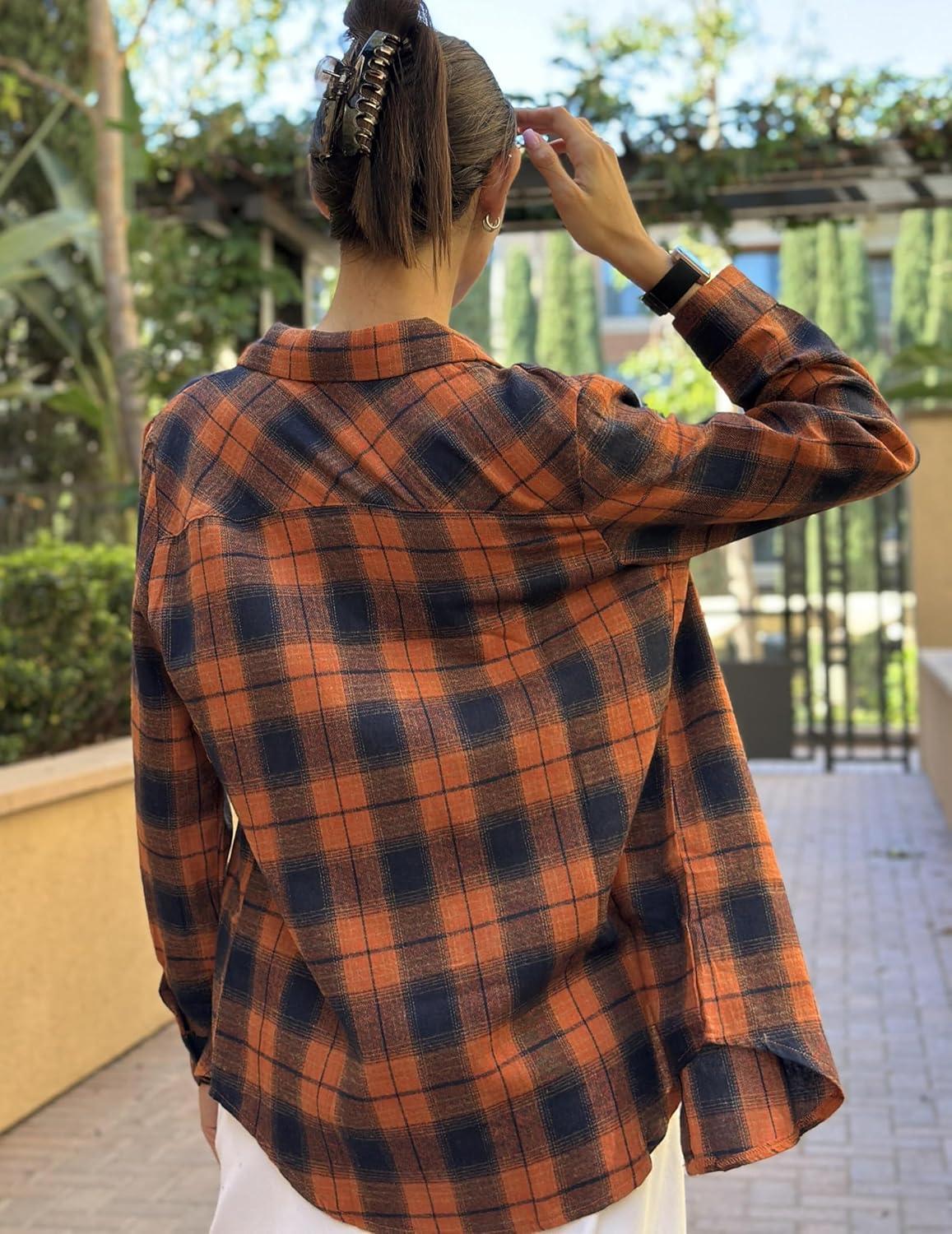 imageZeagoo Flannel Shirt Women Button Down Long Sleeve Plaid Shirts Collared Casual Work Tops S2XLGz435