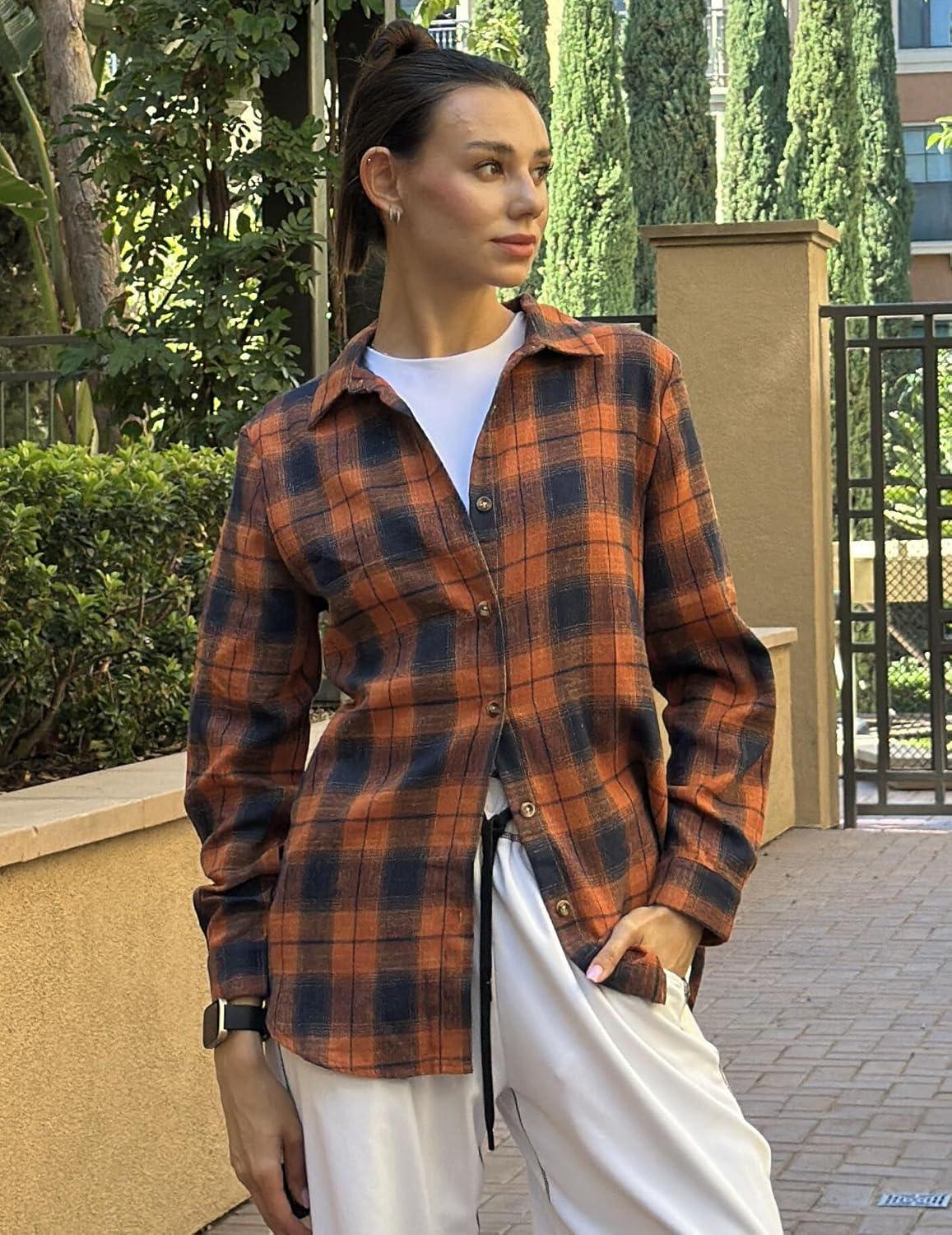 imageZeagoo Flannel Shirt Women Button Down Long Sleeve Plaid Shirts Collared Casual Work Tops S2XLGz435