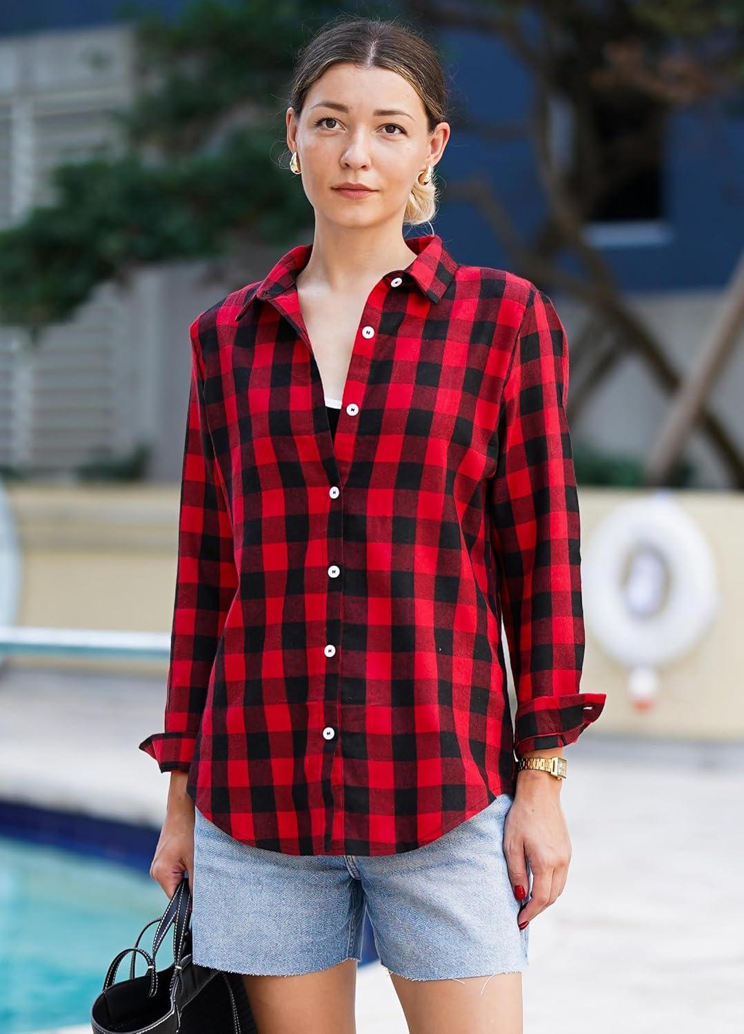 imageZeagoo Flannel Shirt Women Button Down Long Sleeve Plaid Shirts Collared Casual Work Tops S2XLGz440