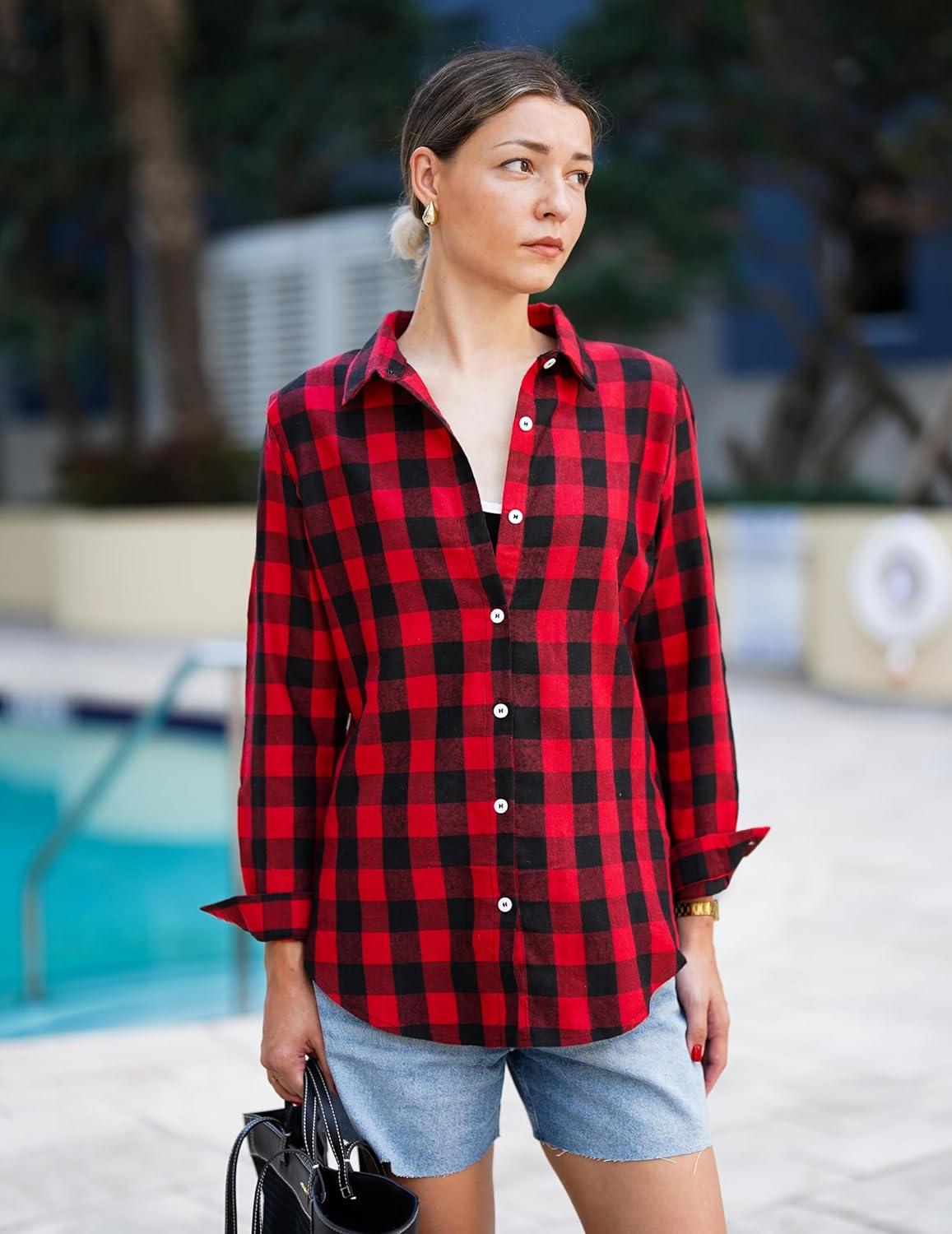 imageZeagoo Flannel Shirt Women Button Down Long Sleeve Plaid Shirts Collared Casual Work Tops S2XLGz440