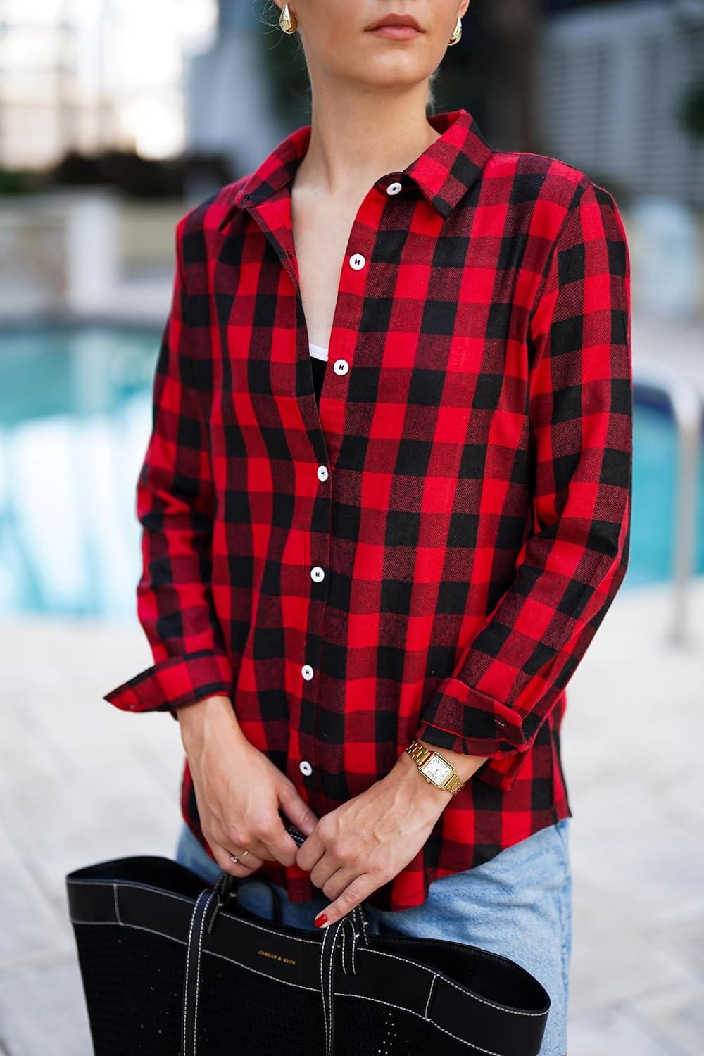 imageZeagoo Flannel Shirt Women Button Down Long Sleeve Plaid Shirts Collared Casual Work Tops S2XLGz440