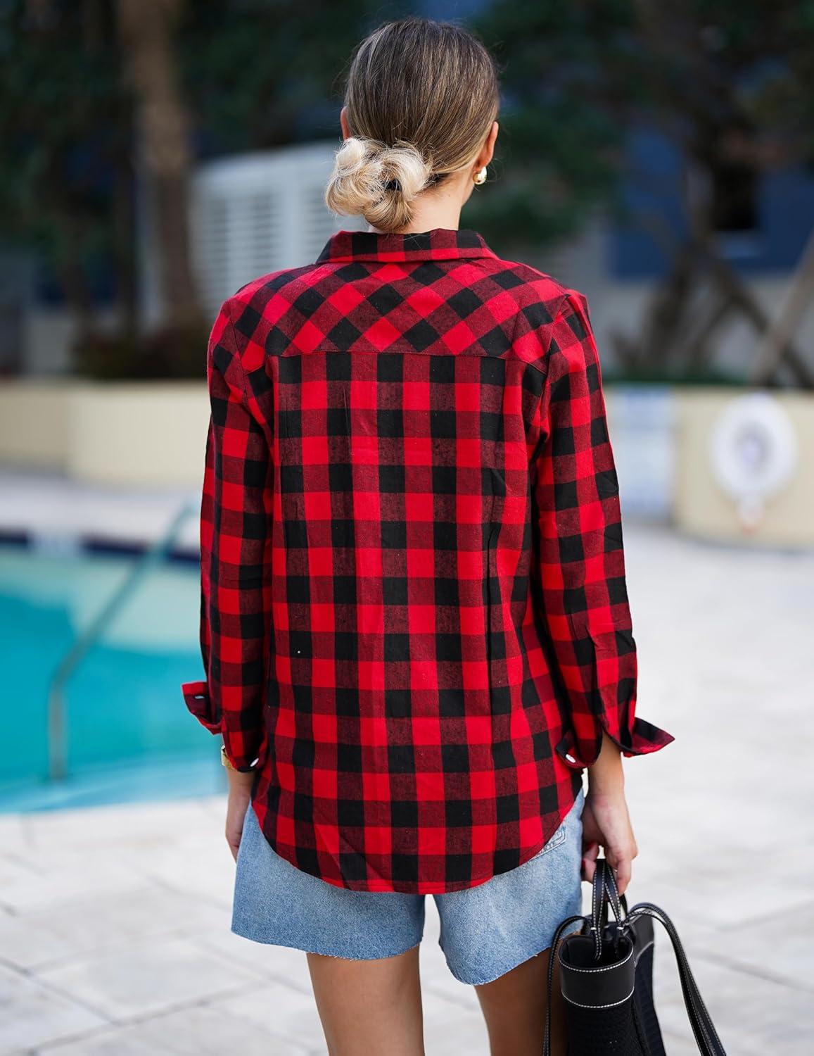 imageZeagoo Flannel Shirt Women Button Down Long Sleeve Plaid Shirts Collared Casual Work Tops S2XLGz440