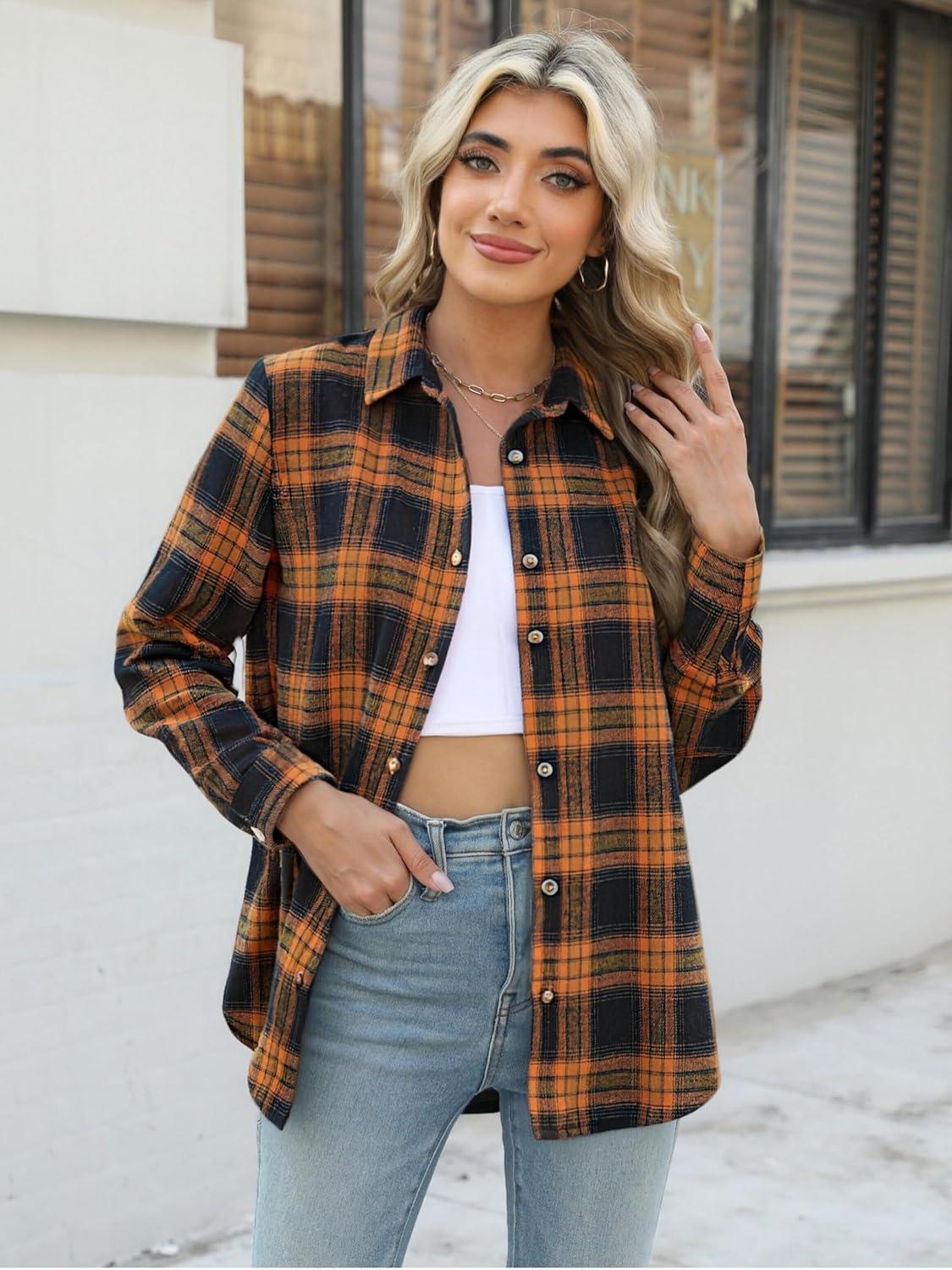 imageZeagoo Flannel Shirt Women Button Down Long Sleeve Plaid Shirts Collared Casual Work Tops S2XLGz456