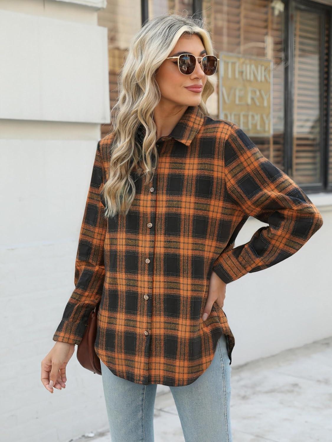 imageZeagoo Flannel Shirt Women Button Down Long Sleeve Plaid Shirts Collared Casual Work Tops S2XLGz456