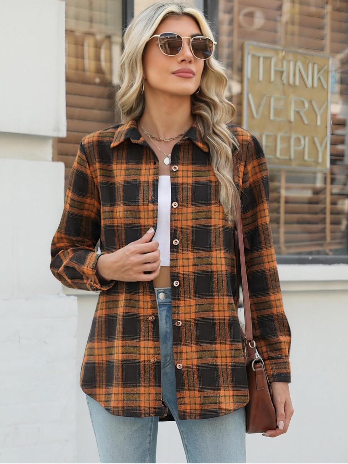 imageZeagoo Flannel Shirt Women Button Down Long Sleeve Plaid Shirts Collared Casual Work Tops S2XLGz456