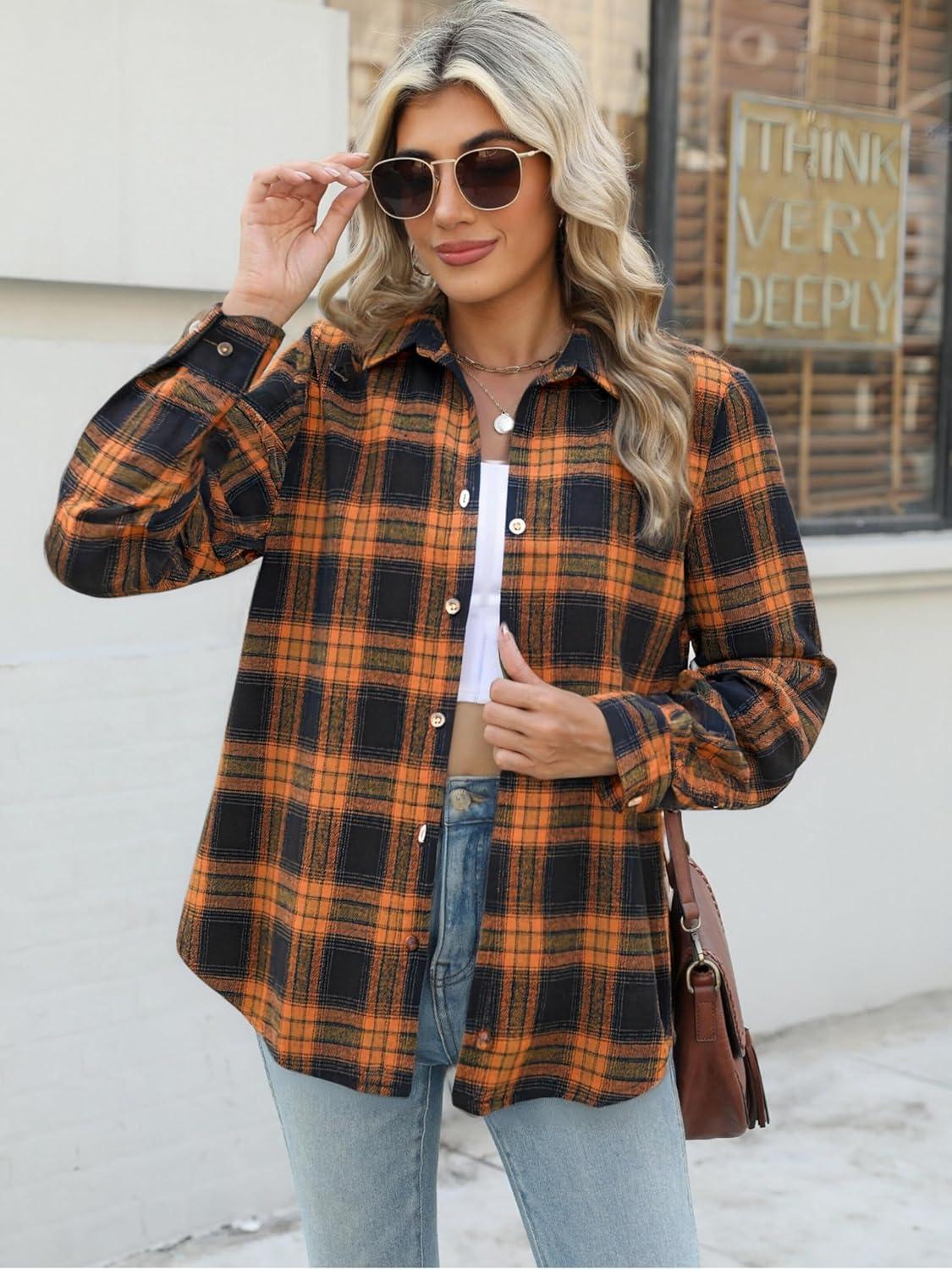 imageZeagoo Flannel Shirt Women Button Down Long Sleeve Plaid Shirts Collared Casual Work Tops S2XLGz456