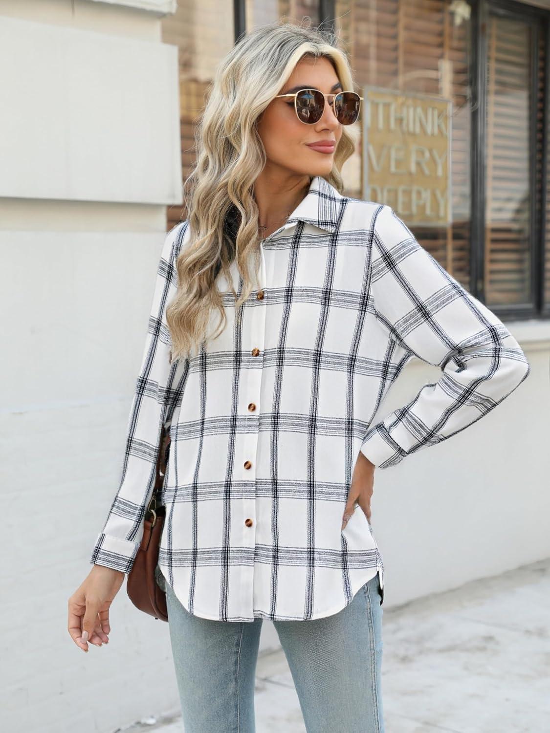 imageZeagoo Flannel Shirt Women Button Down Long Sleeve Plaid Shirts Collared Casual Work Tops S2XLGz714