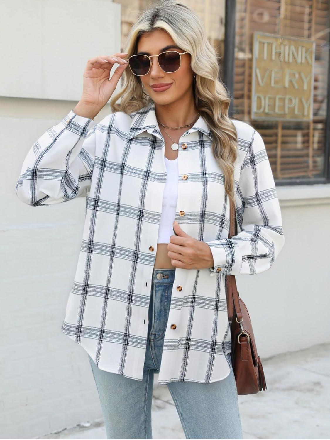 imageZeagoo Flannel Shirt Women Button Down Long Sleeve Plaid Shirts Collared Casual Work Tops S2XLGz714