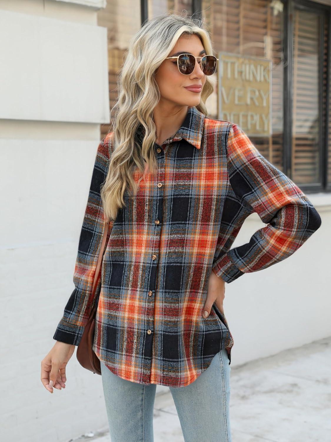 imageZeagoo Flannel Shirt Women Button Down Long Sleeve Plaid Shirts Collared Casual Work Tops S2XLGz719