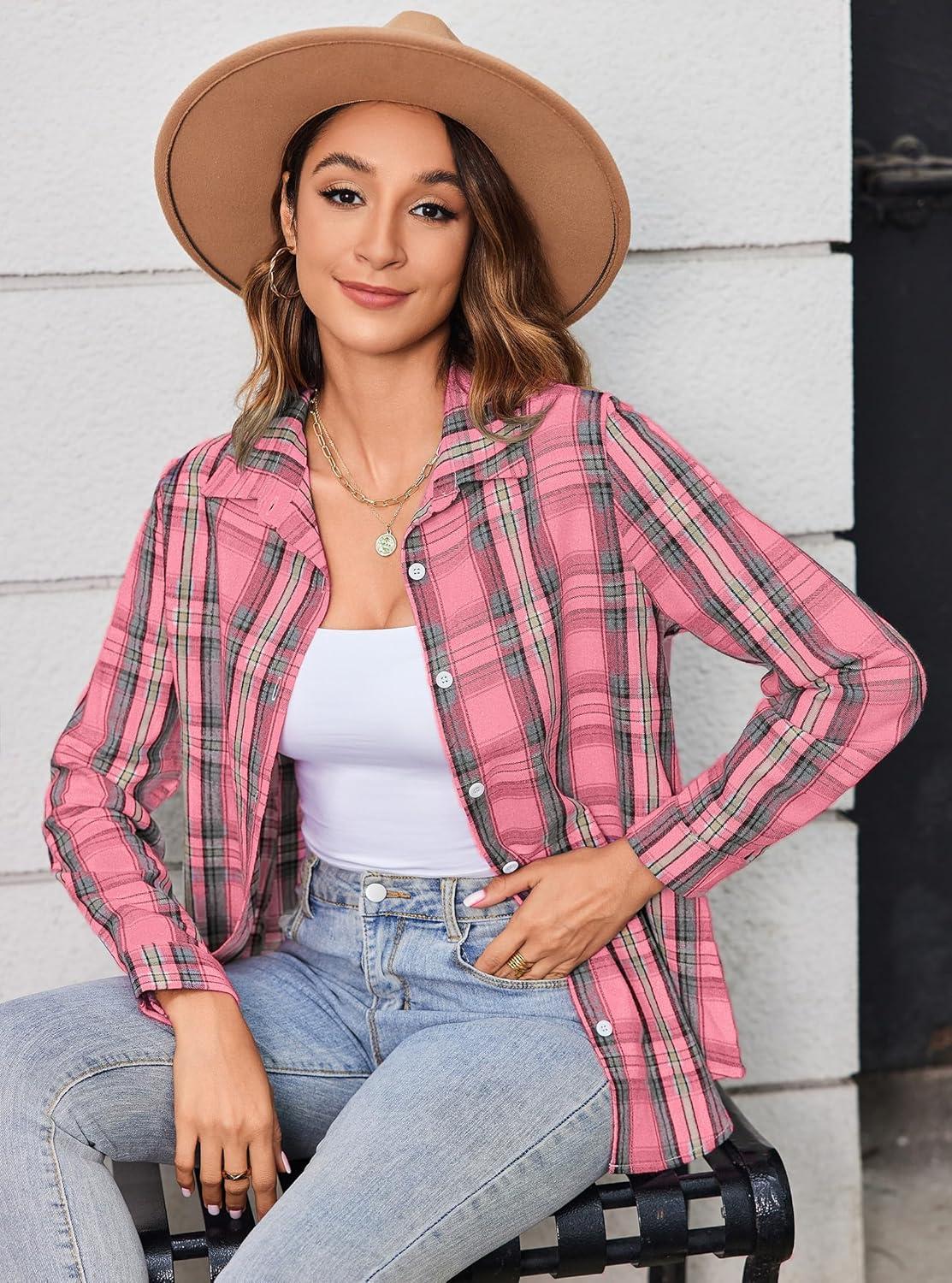imageZeagoo Flannel Shirt Women Button Down Long Sleeve Plaid Shirts Collared Casual Work Tops S2XLGz720