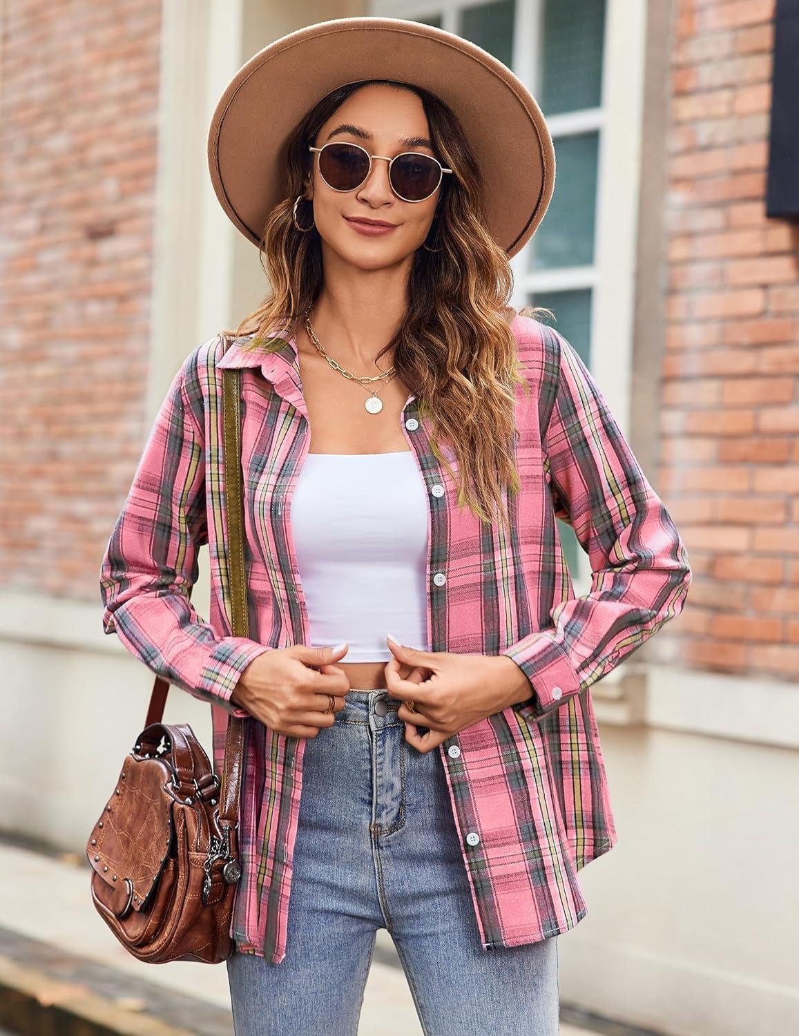 imageZeagoo Flannel Shirt Women Button Down Long Sleeve Plaid Shirts Collared Casual Work Tops S2XLGz720