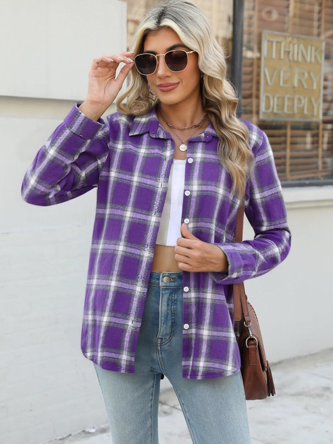 imageZeagoo Flannel Shirt Women Button Down Long Sleeve Plaid Shirts Collared Casual Work Tops S2XLGz826