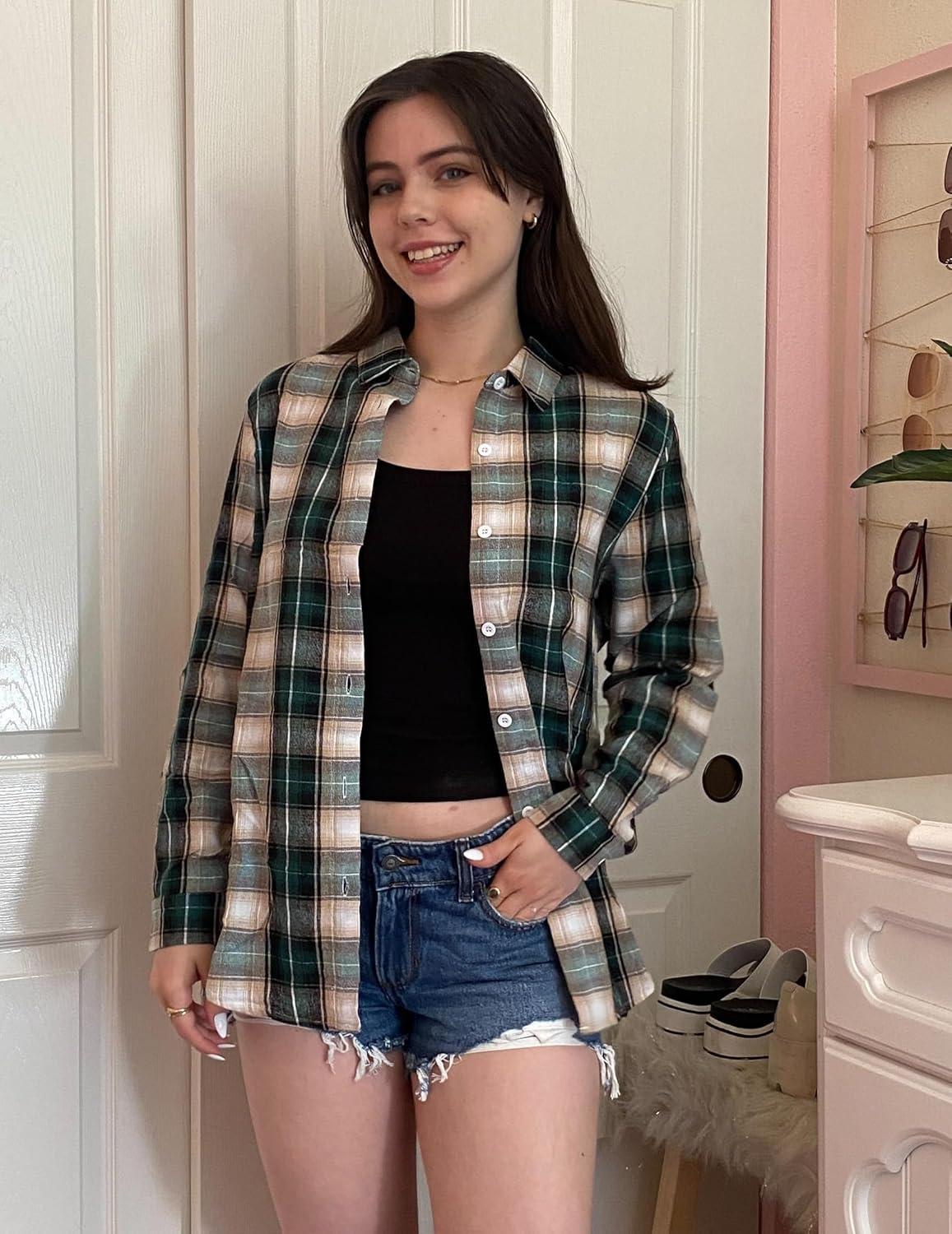imageZeagoo Flannel Shirt Women Button Down Long Sleeve Plaid Shirts Collared Casual Work Tops S2XLGz933