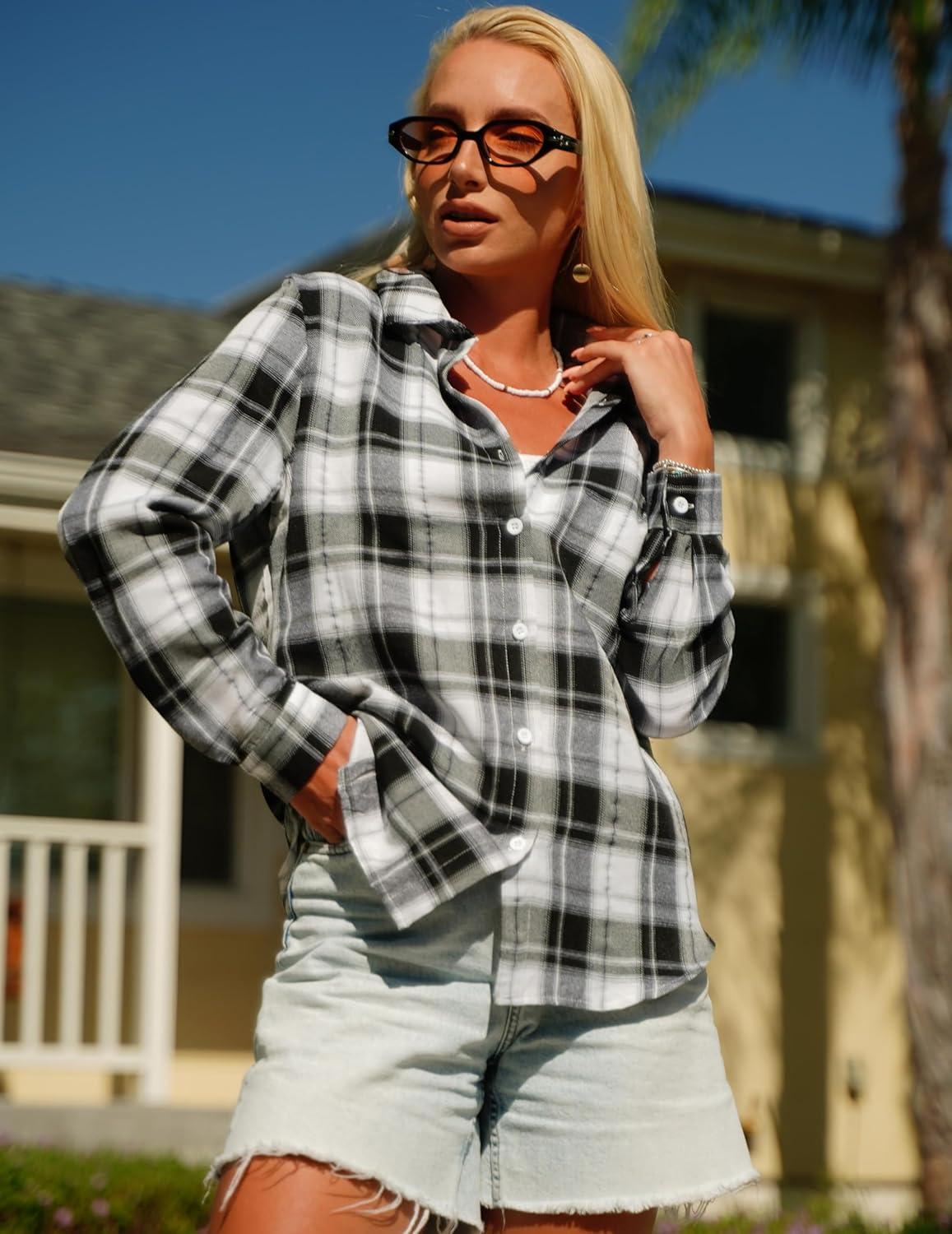 imageZeagoo Flannel Shirt Women Button Down Long Sleeve Plaid Shirts Collared Casual Work Tops S2XLGz934