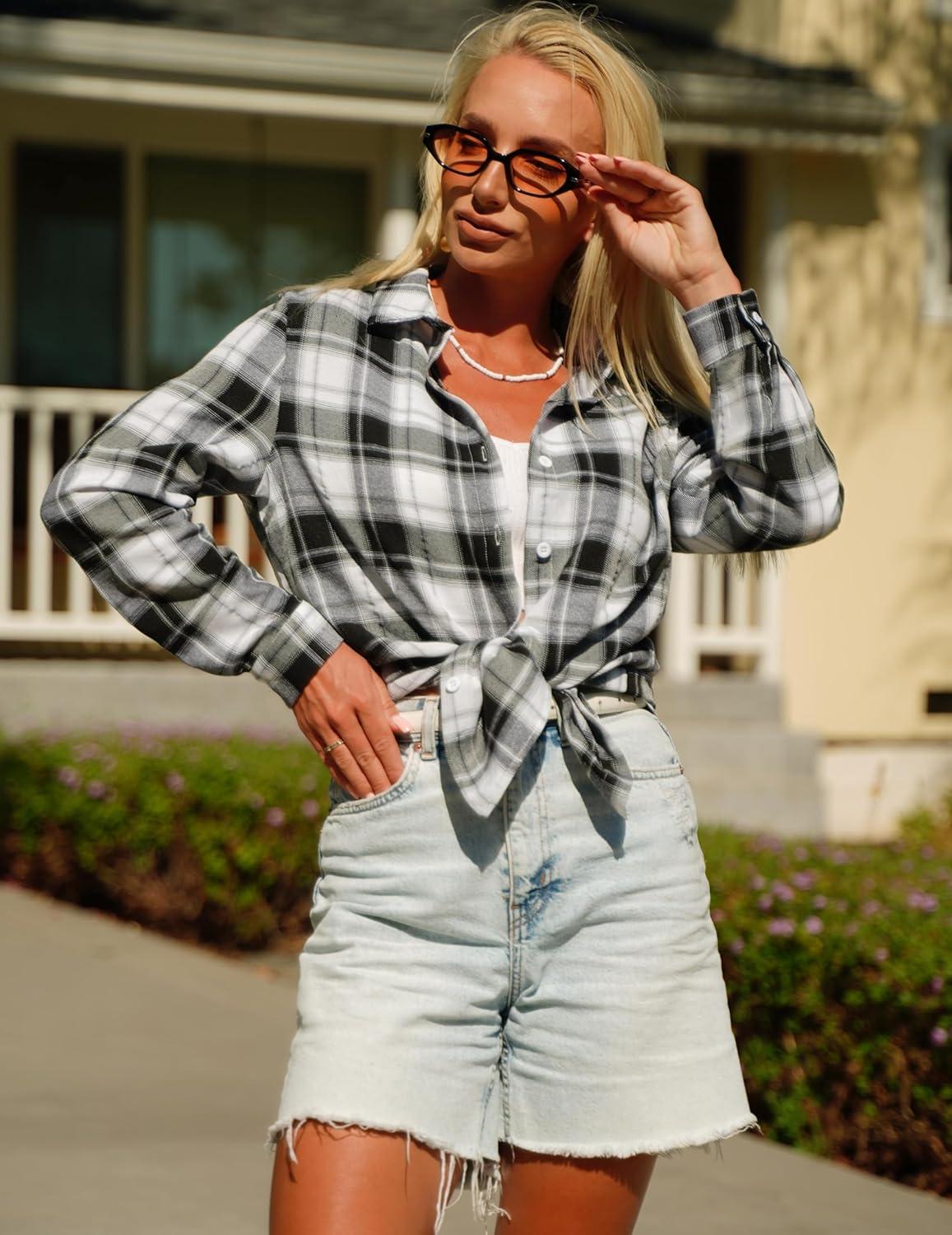 imageZeagoo Flannel Shirt Women Button Down Long Sleeve Plaid Shirts Collared Casual Work Tops S2XLGz934