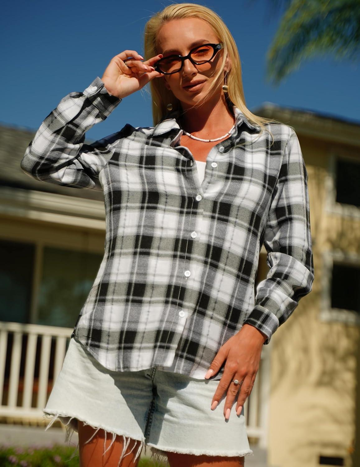 imageZeagoo Flannel Shirt Women Button Down Long Sleeve Plaid Shirts Collared Casual Work Tops S2XLGz934