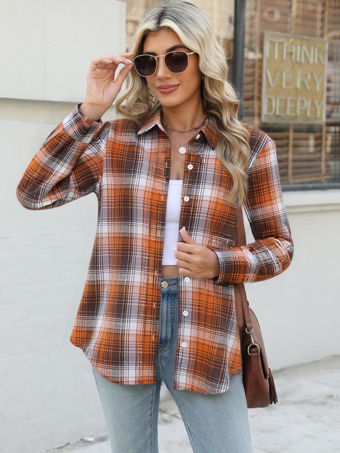 imageZeagoo Flannel Shirt Women Button Down Long Sleeve Plaid Shirts Collared Casual Work Tops S2XLGz936