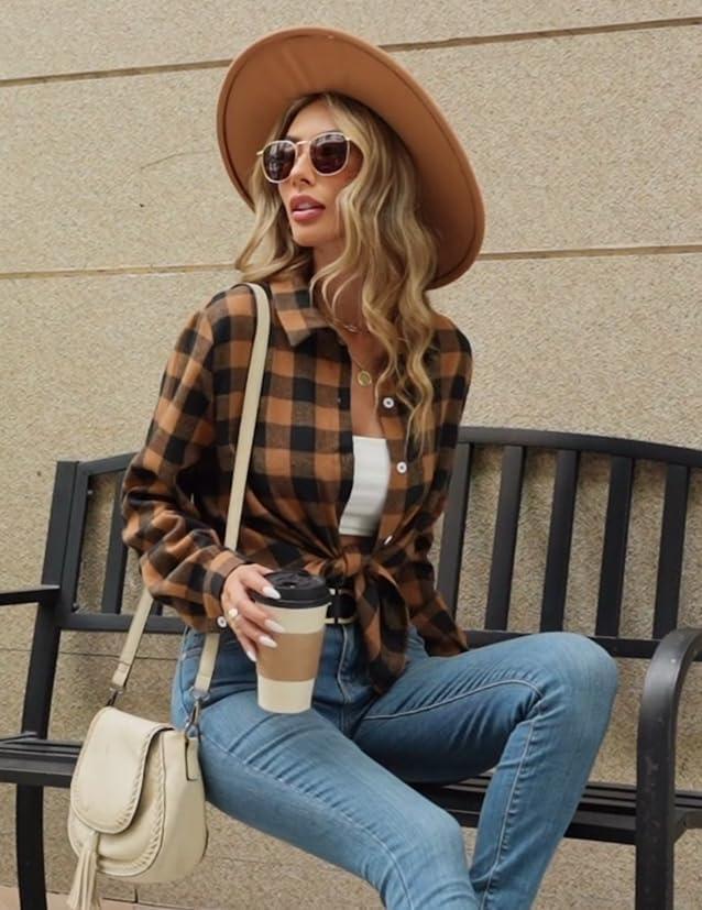 imageZeagoo Flannel Shirt Women Button Down Long Sleeve Plaid Shirts Collared Casual Work Tops S2XLGz937