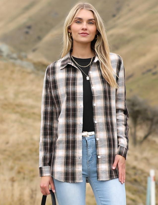 imageZeagoo Flannel Shirt Women Button Down Long Sleeve Plaid Shirts Collared Casual Work Tops S2XLZgz938
