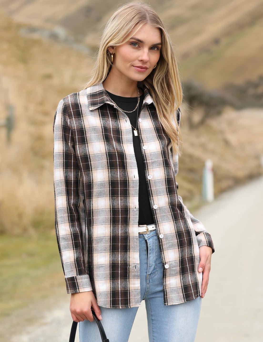 imageZeagoo Flannel Shirt Women Button Down Long Sleeve Plaid Shirts Collared Casual Work Tops S2XLZgz938