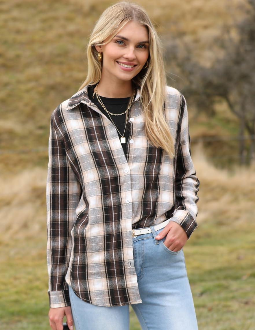 imageZeagoo Flannel Shirt Women Button Down Long Sleeve Plaid Shirts Collared Casual Work Tops S2XLZgz938