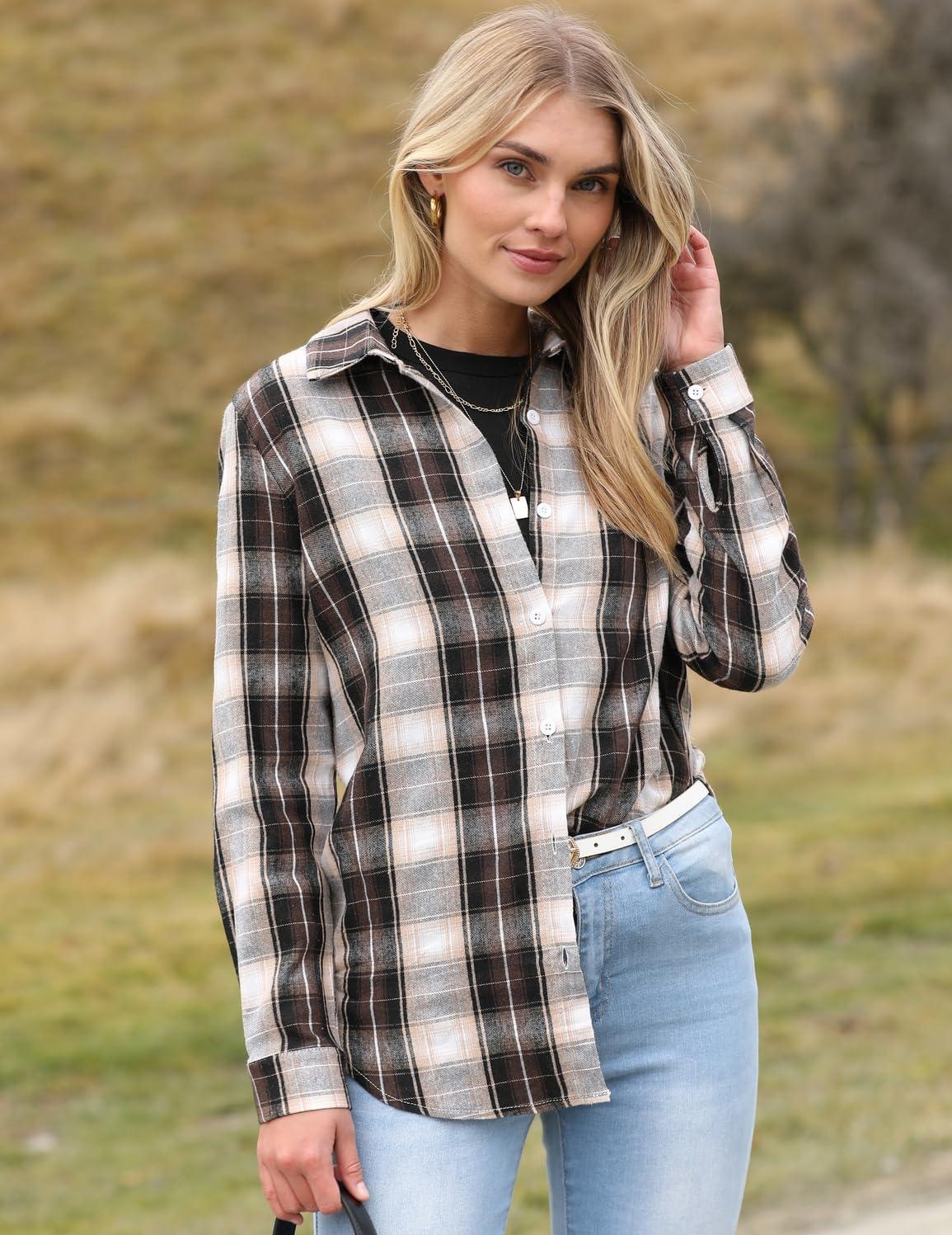 imageZeagoo Flannel Shirt Women Button Down Long Sleeve Plaid Shirts Collared Casual Work Tops S2XLZgz938