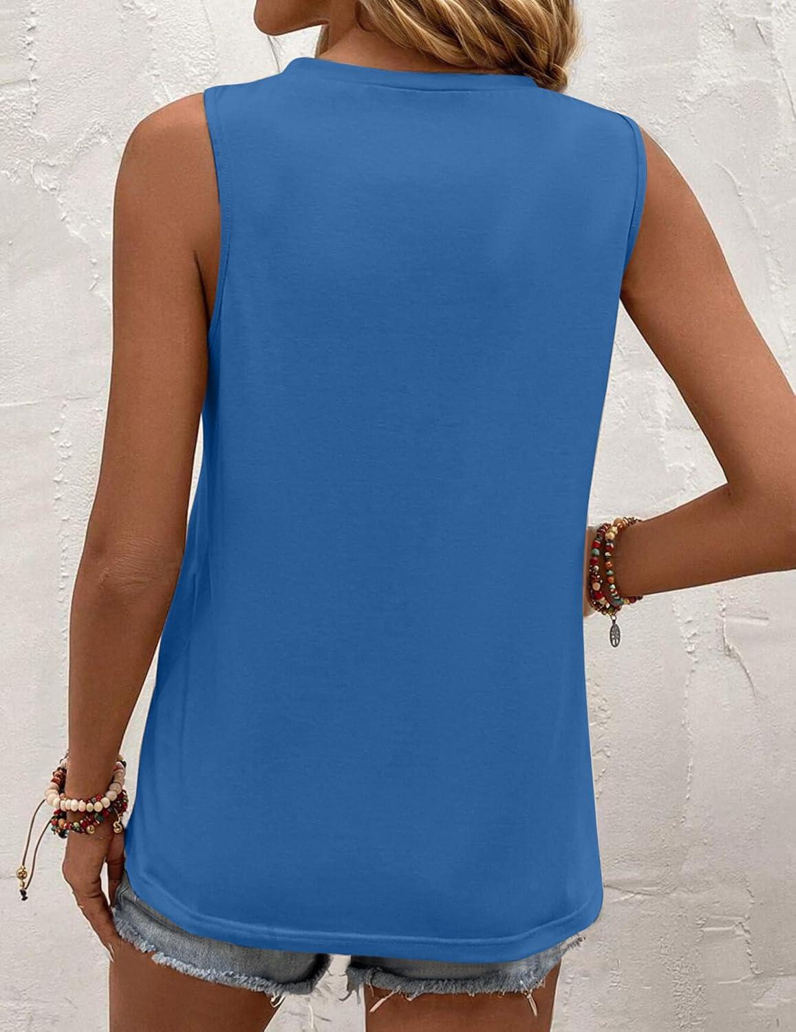 imageZeagoo Summer Tank Top for Women 2026 Pleated High Neck Tops Loose Fit Flowy Dressy Tunic Sleeveless ShirtsZblue