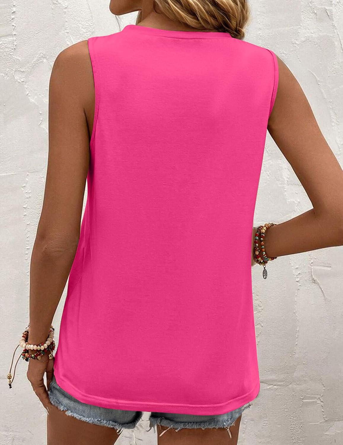 imageZeagoo Summer Tank Top for Women 2026 Pleated High Neck Tops Loose Fit Flowy Dressy Tunic Sleeveless ShirtsZrose Red