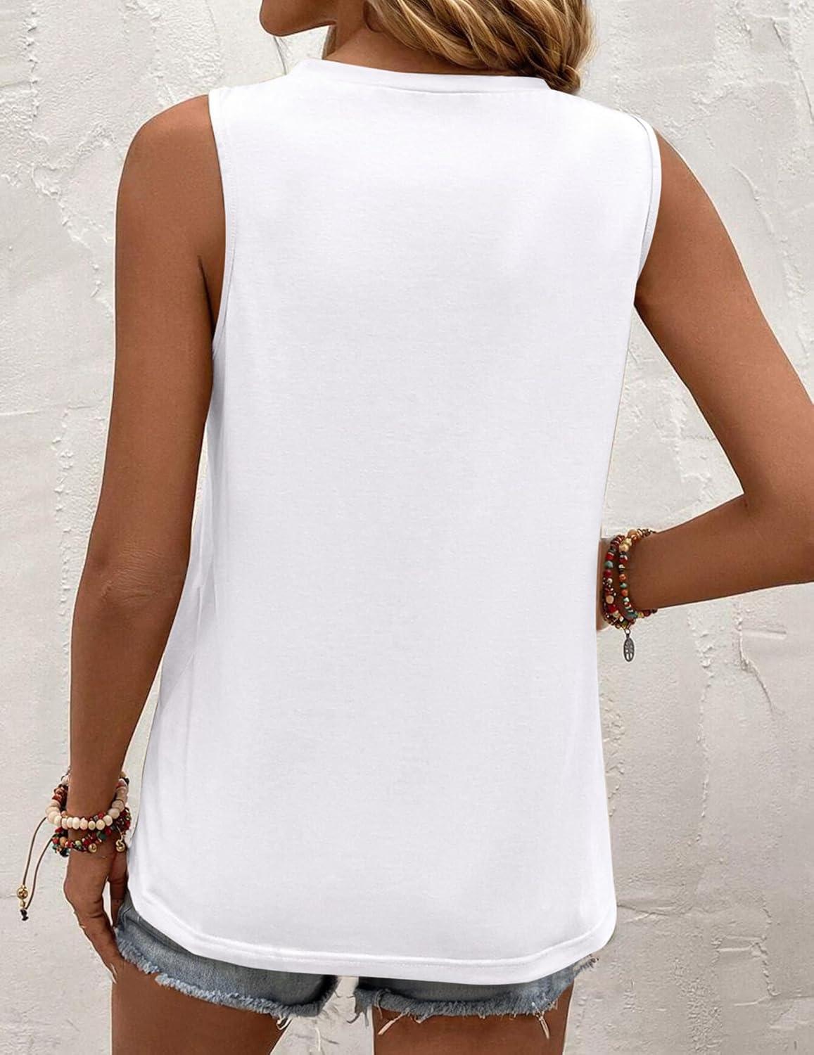 imageZeagoo Summer Tank Top for Women 2026 Pleated High Neck Tops Loose Fit Flowy Dressy Tunic Sleeveless ShirtsZwhite