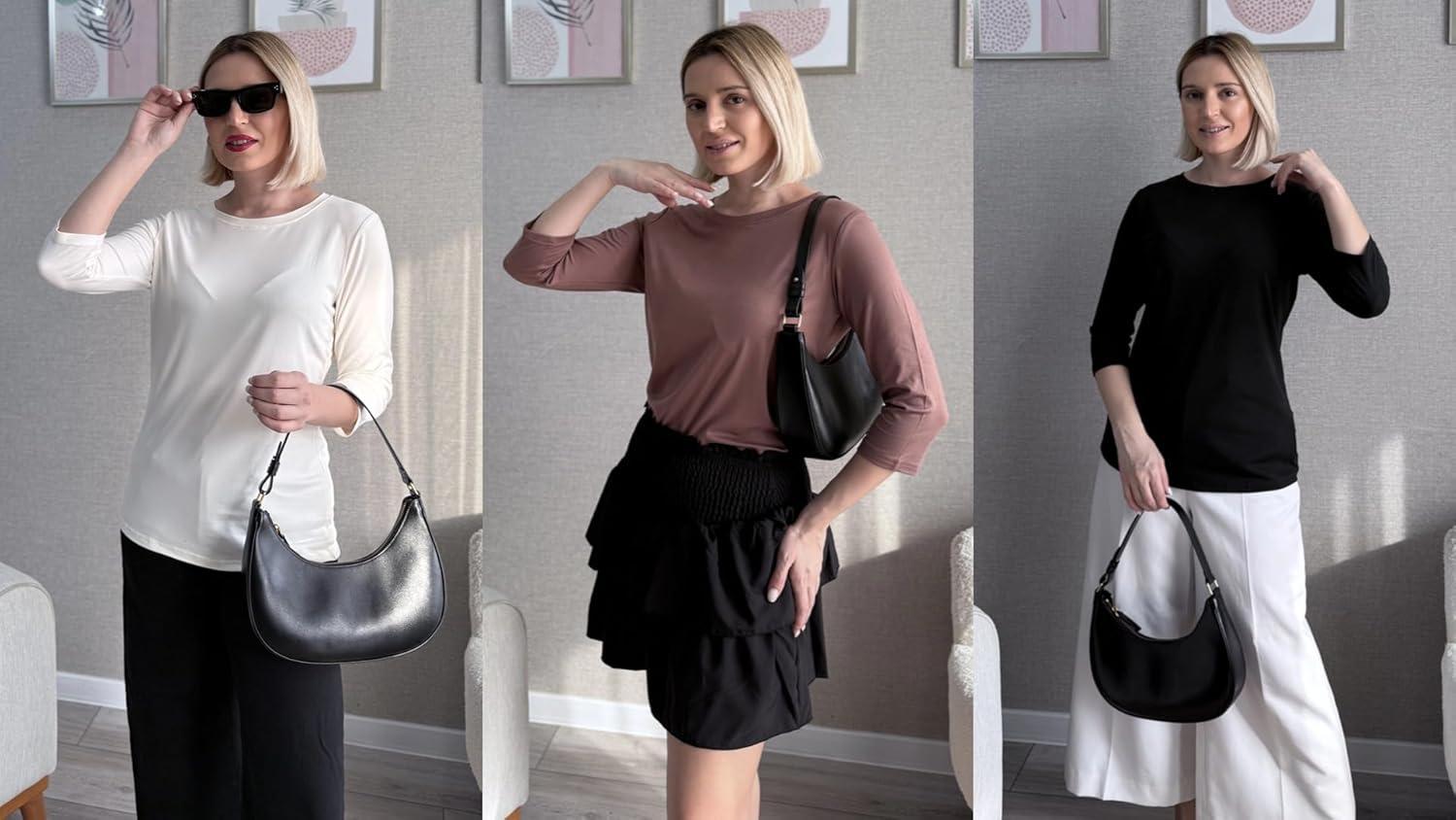 imageZeagoo Tops for Women 3 Pack 34 Sleeve Crewneck Cute Basics Tees Casual Fashion Spring Summer T Shirts Business Work Tee TopBlackapricotcoffee
